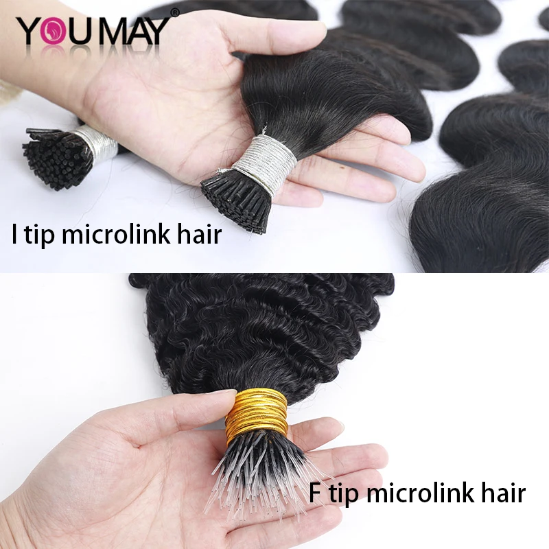 I Tip-Extensions de cheveux Microlinks pour femmes noires, Body Wave, New Fearther F Tip, Microlinks, Cheveux en vrac, Noir naturel, You May