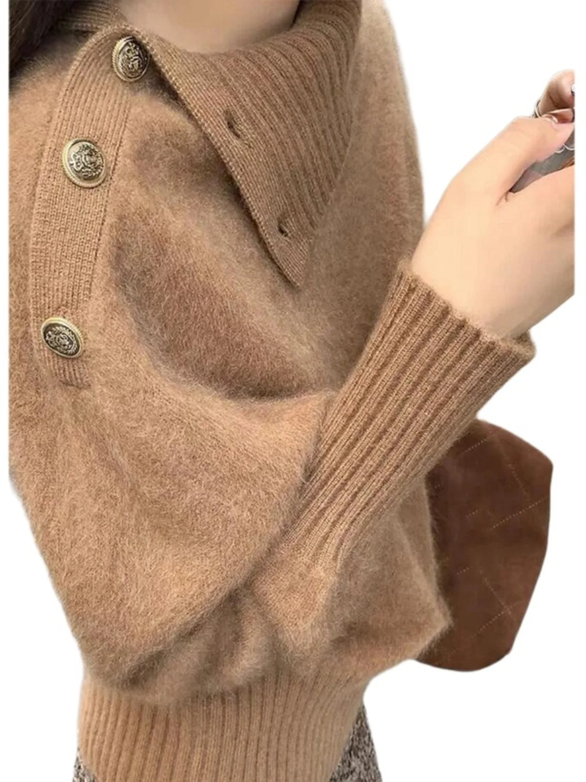 Ele عارضة عالية الياقة لينة مريحة القهوة اللون سترة جديدة الشتاء Faion لينة محبوك طويلة Sve الدافئة الحرارية أعلى