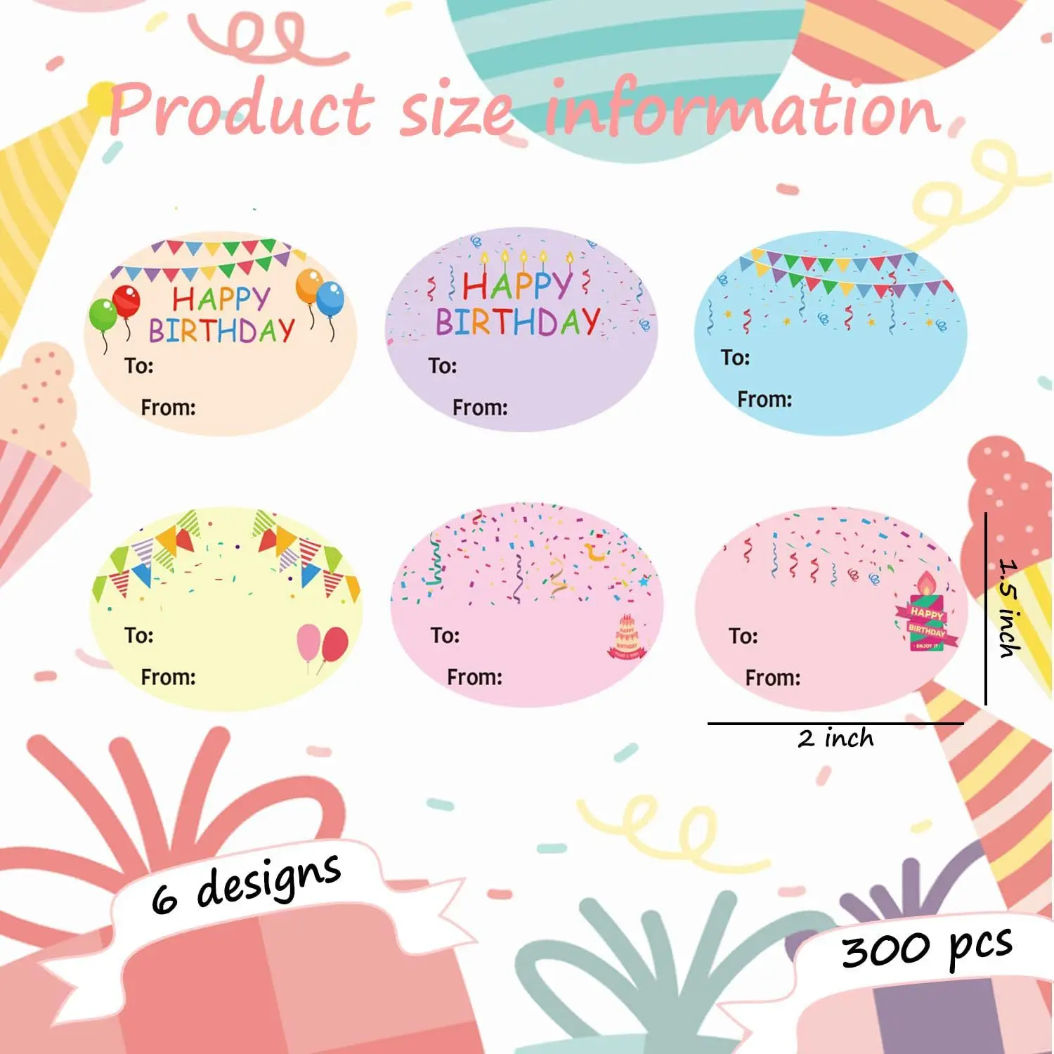 

300pcs Birthday Sticker Colorful Happy Birthday Label Sticker Cake Box Gift Box Decorative Sticker Birthday Party Decoration
