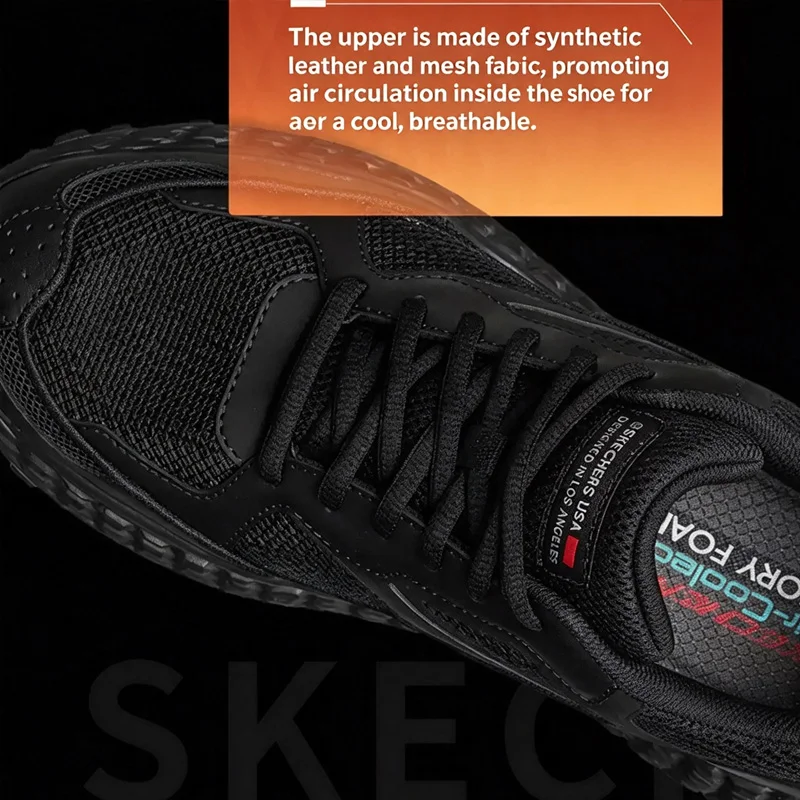 Skechers Men Casual Shoes 51942-BBK Full Black Mesh Suede Leather Monster Tread Outsole EVA Comfort Outdoor Walking Sneakers