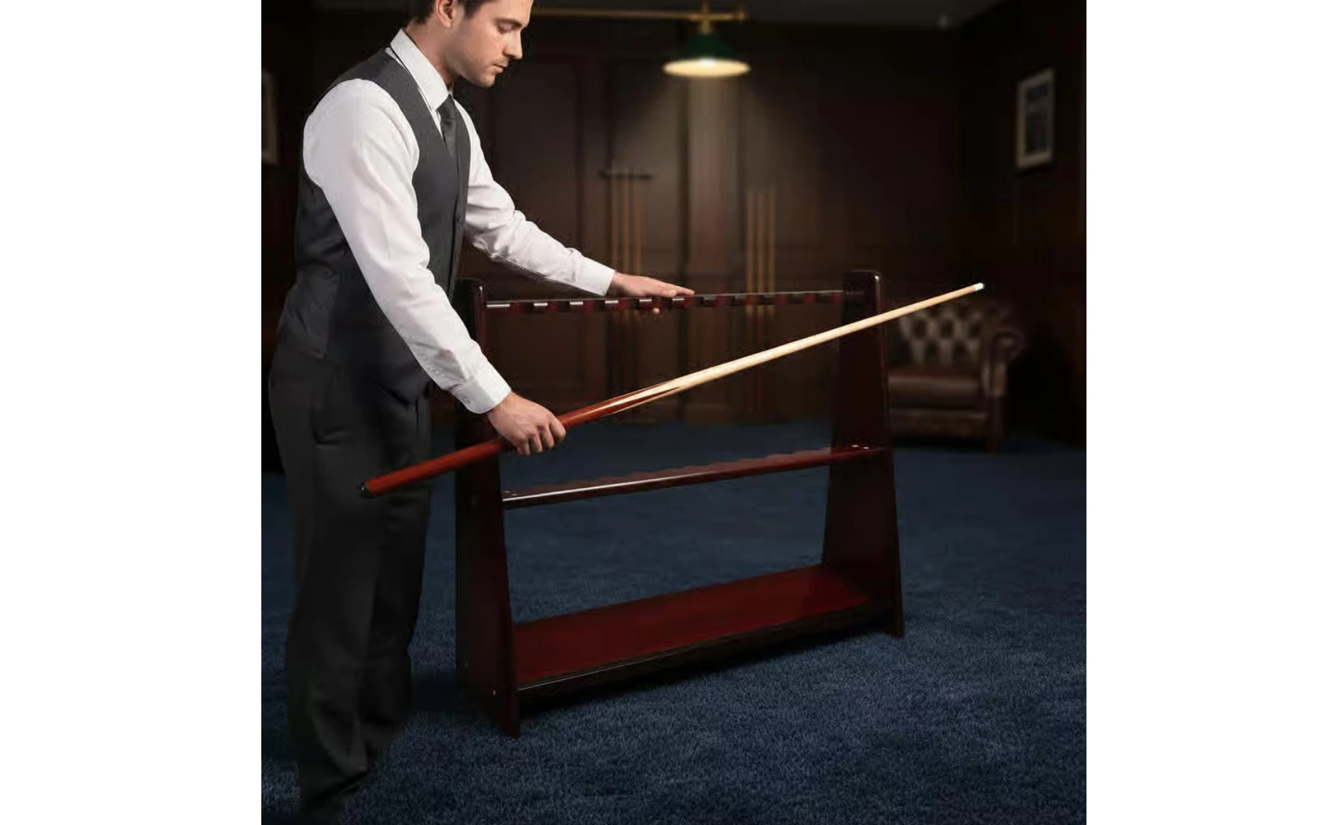 Floor-Standing Cue Rack Lower Shelf Wood Cue Rack Pool Stick Holder Trapezoid Profile Game Room Storage Furniture-Grade Floor-Standing Cue Rack Lower Shelf Wood Cue Rack Pool Stick Holder Trapezoid Profile Game Room Storage Furniture-Grade