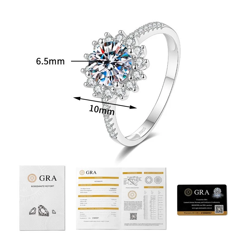 XL114 Lefei Fashion Luxury Trend Color D 1Ct Classic Moissanite Sunflower Ring For Women 925 Silver Elegant Wedding Jewelry Gift