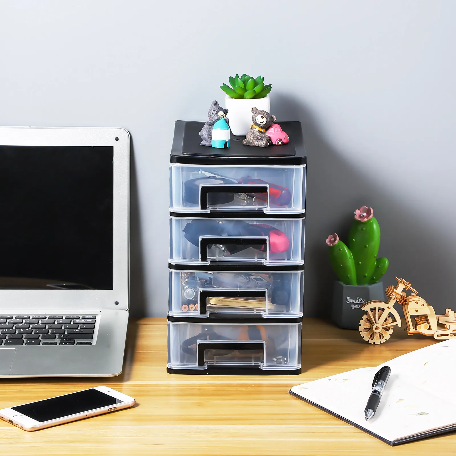 

Plastic 4-Tier Desktop Drawer Organizer Clear Storage Organizer for Stationery Cosmetics Sundries Dorm Office School Desk