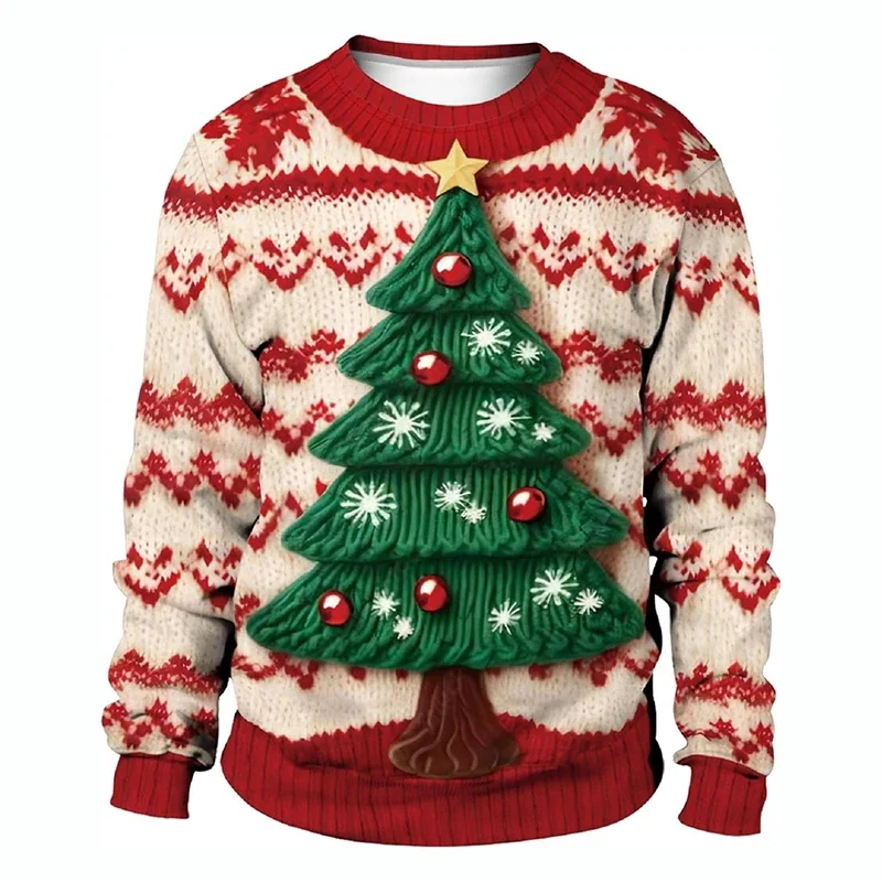 Christmas Theme 3D Printed Sweatshirt Men's Clothing O-neck Pullover Hoodies Christmas Tree Lights Trend Fashion Sweatshirt