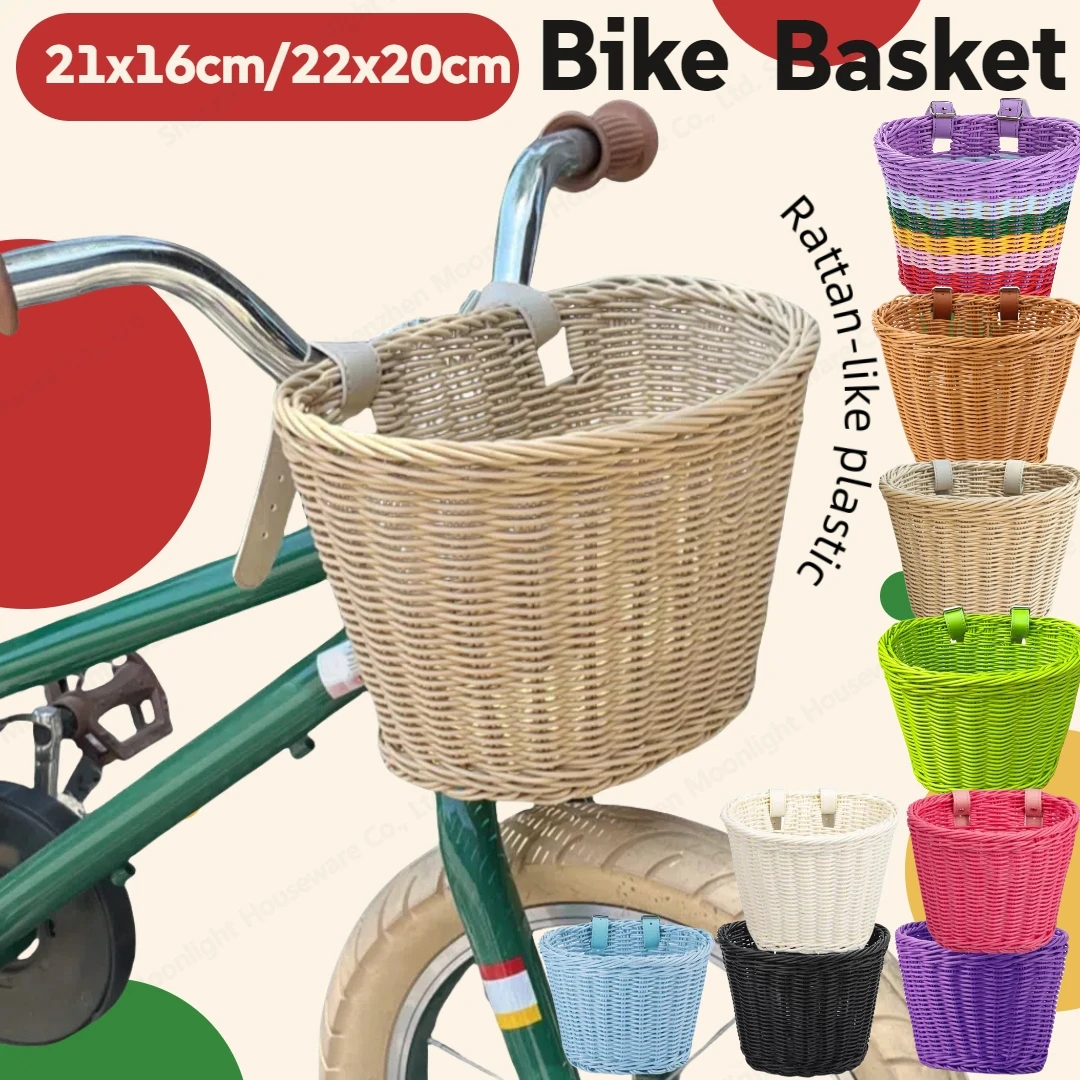 Fahrradkorb aus Rattan, gewebt, Fahrradaufbewahrung, vorderer Lenkerkorb, abnehmbarer, wasserdichter Fahrradtaschenkorb, Kinderfahrrad-Tragetasche