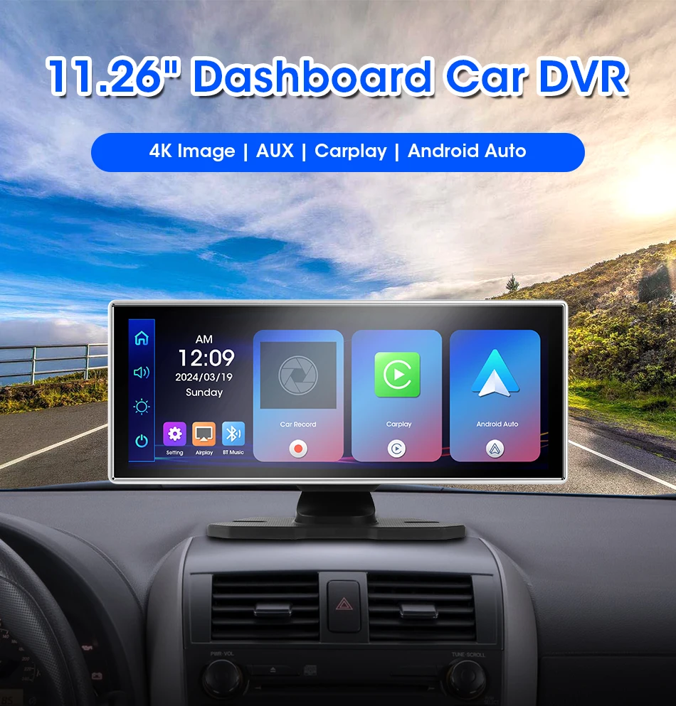Develuck 11.26 인치 무선 CarPlay 안드로이드 자동 4K 대시 캠 자동차