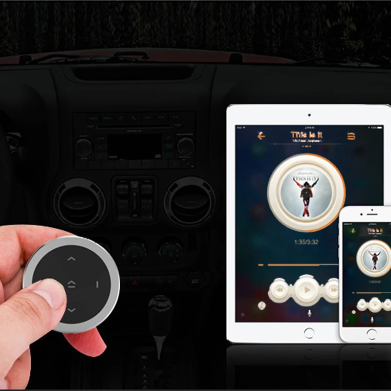 Car Motorcycle Steering Wheel Music Player Controller Music Buttons Wireless BT Remote Control Media Button for iOS/Android