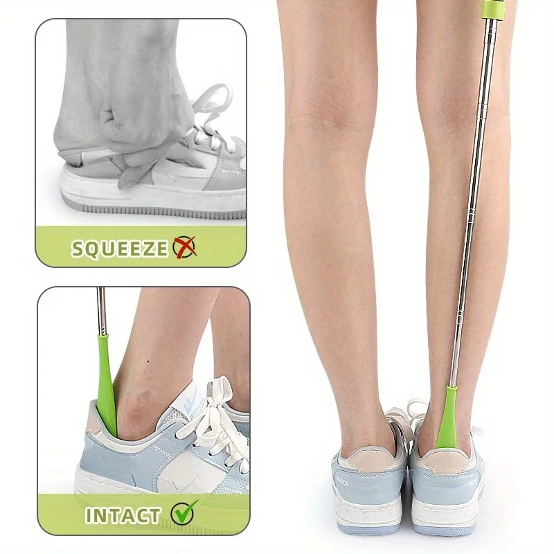 1pc stainless steel telescopic shoehorn, non-slip handle, no need to bend over, shoe wearing aid for pregnant women and the elde