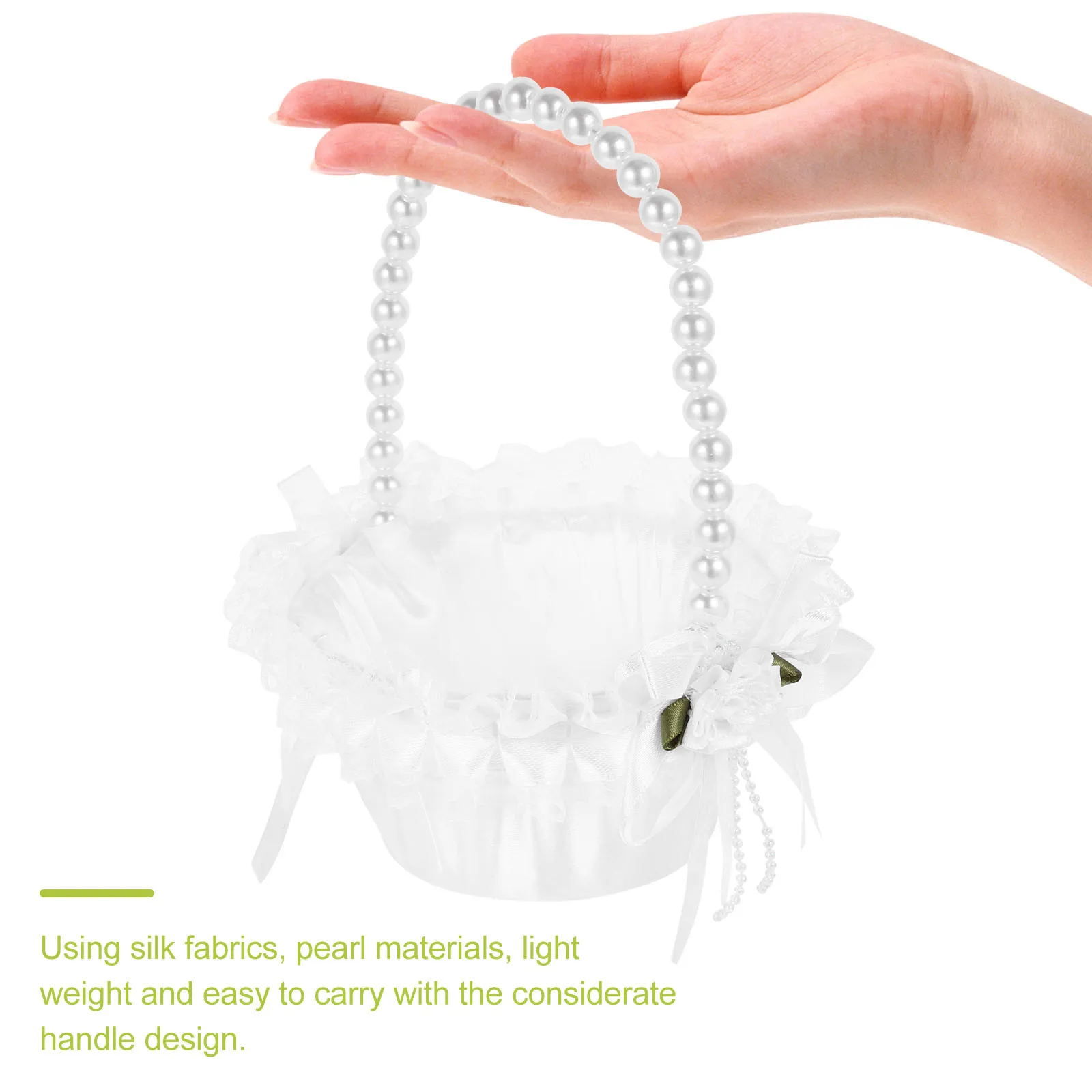 

2pcs Wedding Pearl Silk Lightweight Flower Basket For Wedding Party Portable Handheld Flower Petal Basket Decorations