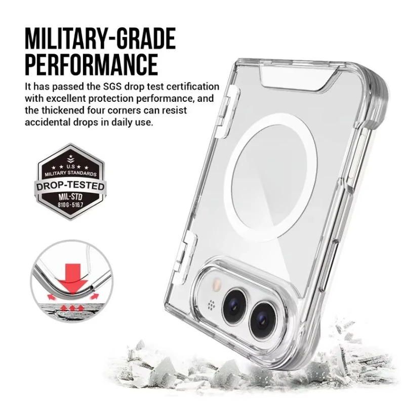 Funda Magnética Transparente e Invisible para Teléfono con Soporte para iPhone, Cargador Inalámbrico, Antigolpes, Protectora