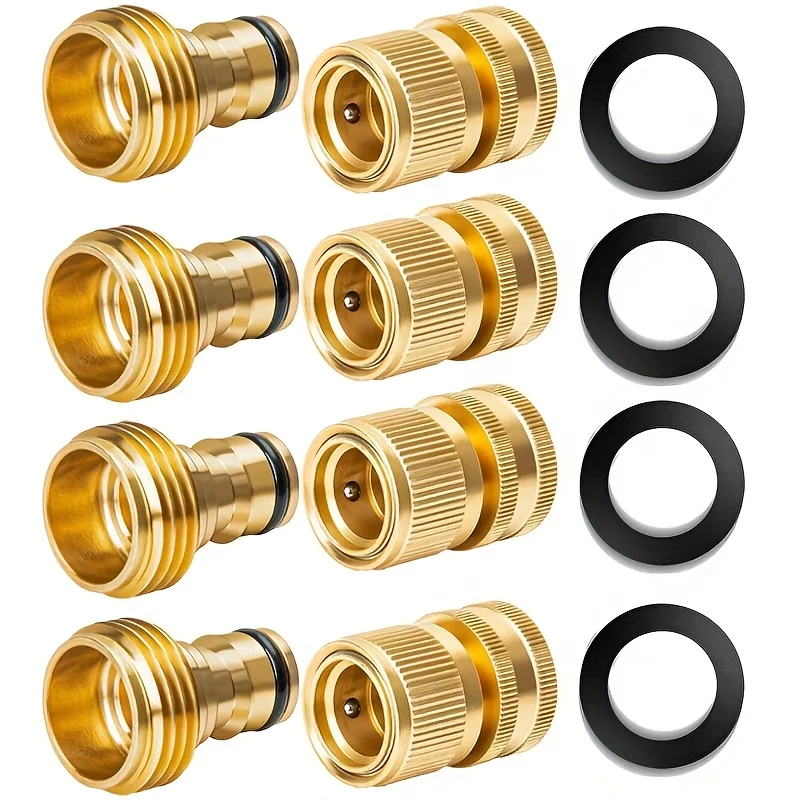 4PCS/8PCS 3/4-Inch Brass Garden Hose Quick Connectors Heavy-Duty Leak-Proof Fittings Easy Install Compatible with Standard Hoses