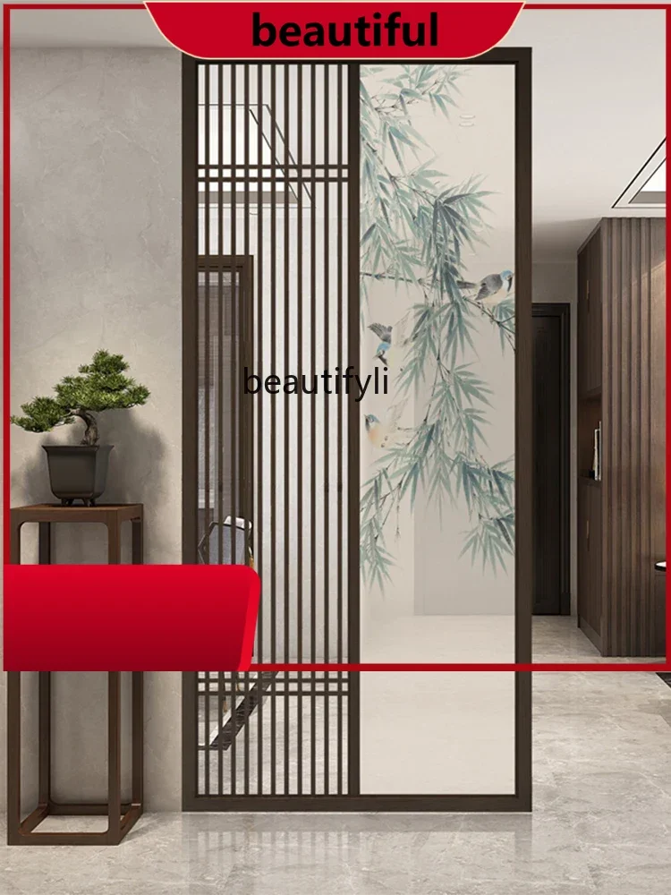 

New Chinese-style solid wood screen entrance Chinese-style living room decoration shielding fence canvas home H