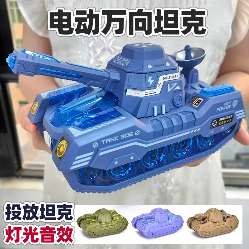 

Universal Electric Rc Tank With Lighting And Sound Effects Automatic Deployment Military Model Toy For Boys Street Vendor