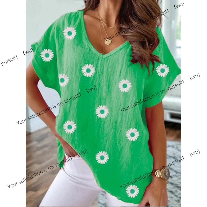 ZOCI-Top con estampado floral 3D para mujer, top estilo Y2K, ropa de calle Harajuku, camiseta elegante con cuello en V de talla grande, ropa de mujer