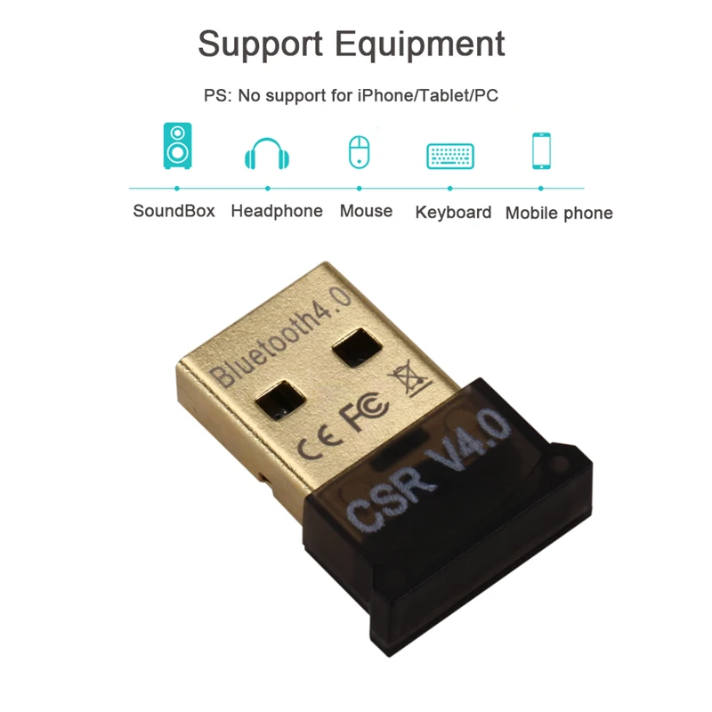 Adaptador Mini USB Compatible con Bluetooth V4.0, Dongle inalámbrico de modo Dual, CSR 4,0, transmisor USB 2,0, receptor de Audio para Windows