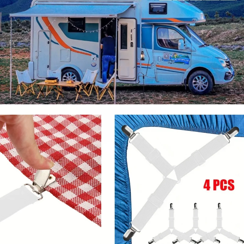 4pcs Triangle Bed Sheet Holders Adjustable Bed Sheet Blanket Holder Belt Fastener For Caravan RVs Comfortable White RV Bedding