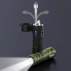 Outdoor Flashlight Waterproof Cigarette Lighter Retractable 360° Rotating Hose Type-C Rechargeable Electric Arc Lighter Men Gift