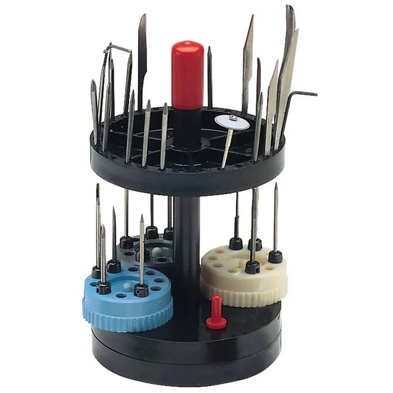 GRS Combination Tool Carousel Jewelry Compact Bench Organizer Rotating Upper & Lower Trays Removable Color-Coded QC Trays