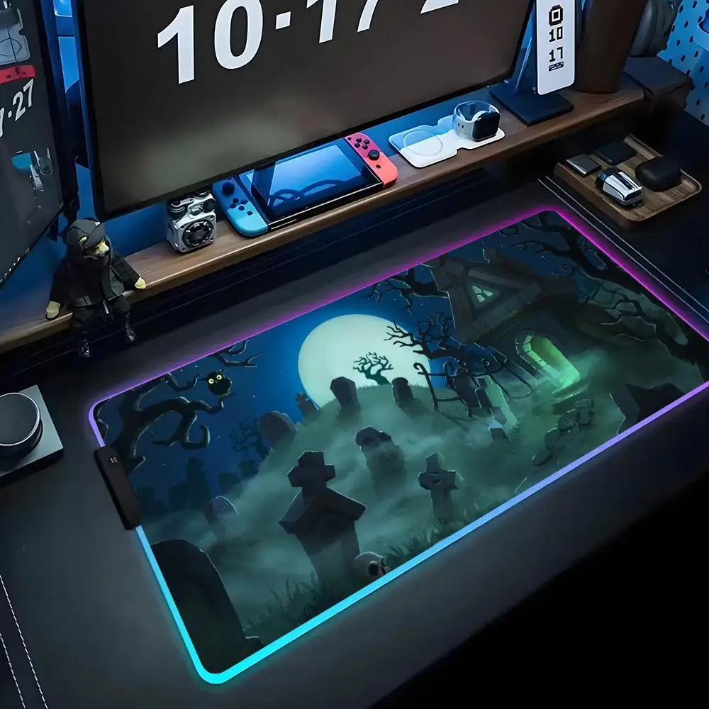 

Коврик для мыши с привидениями graveyard RGB игровой коврик для мыши большой светодиодный коврик для ПК настольный коврик светящийся коврик для мыши большой коврик для клавиатуры настольный коврик с