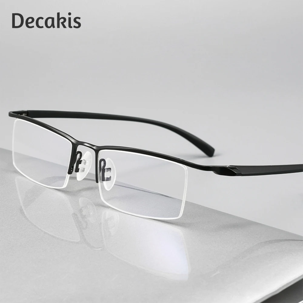 Anti Blue Light Glasses High-end Business Men's Eyeglasses Frame Unique Temple Design Titanium Alloy Half Rim Spectacle Eyewear