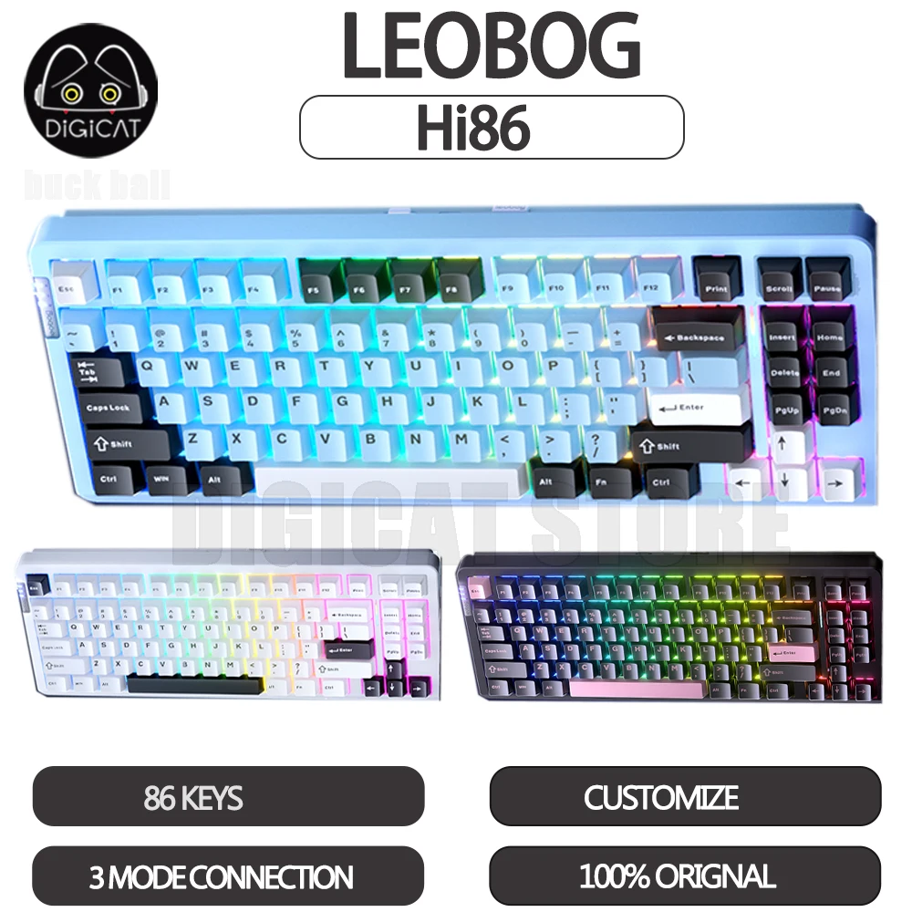 LEOBOG Hi86 Mechanical Gamer Keyboard 86Keys 3Mode USB/2.4G/Bluetooth Wireless Keyboard Keycaps PBT Customized Gaming Keyboards