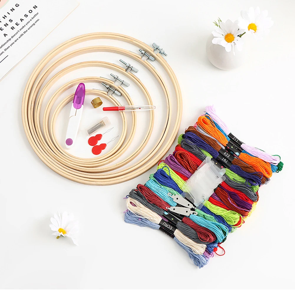 

Embroidery Starter Kit Embroidery Hoop/Thread/Cloth Cross Stitch Tool Kit Beginner Practice Kit for Embroidery Supplies