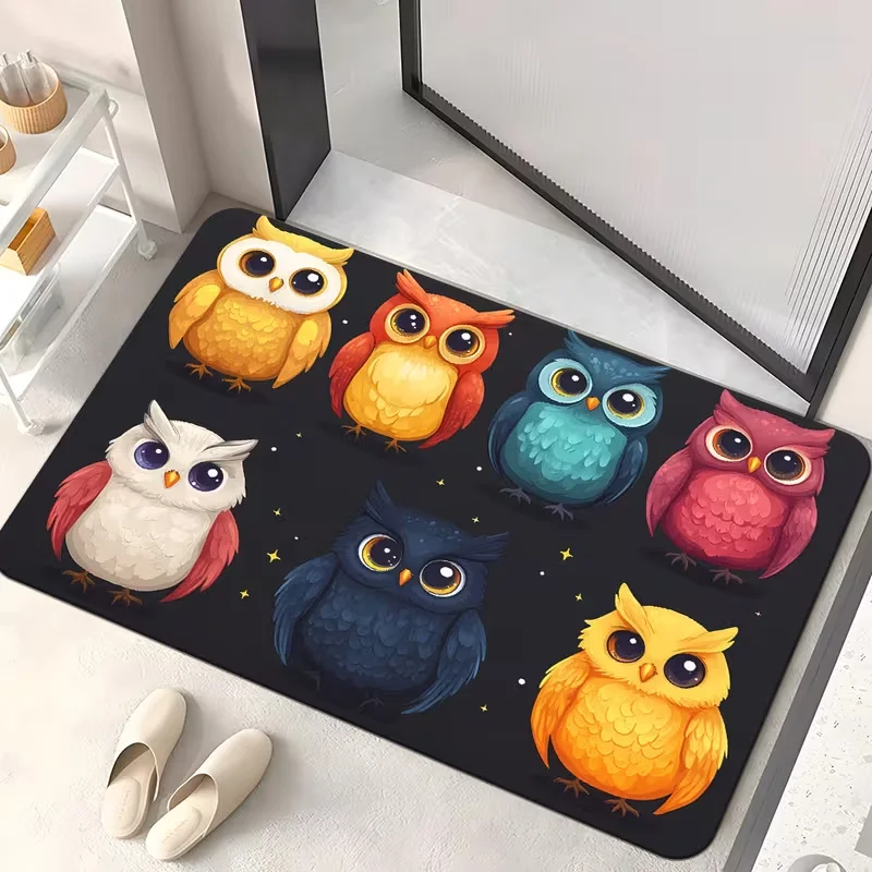 Colorful Owl Branch Print Door Mat Non Slip Entrance Carpet For Front Door Bedroom Indoor Outdoor Home Decor