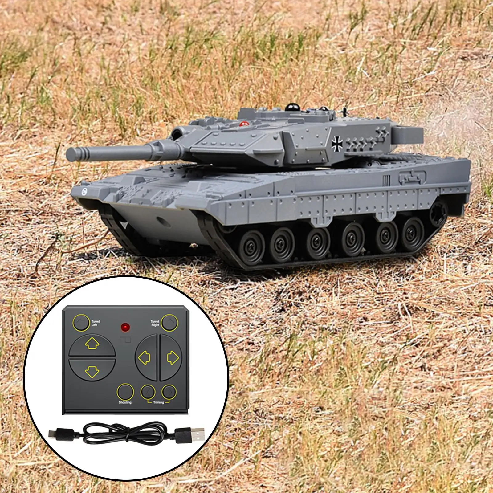 1/75 Remote Control Tank Toy Car with Turret Sound Light ABS Plastic Vehicle Model for Kids Boys Girls Birthday Gift