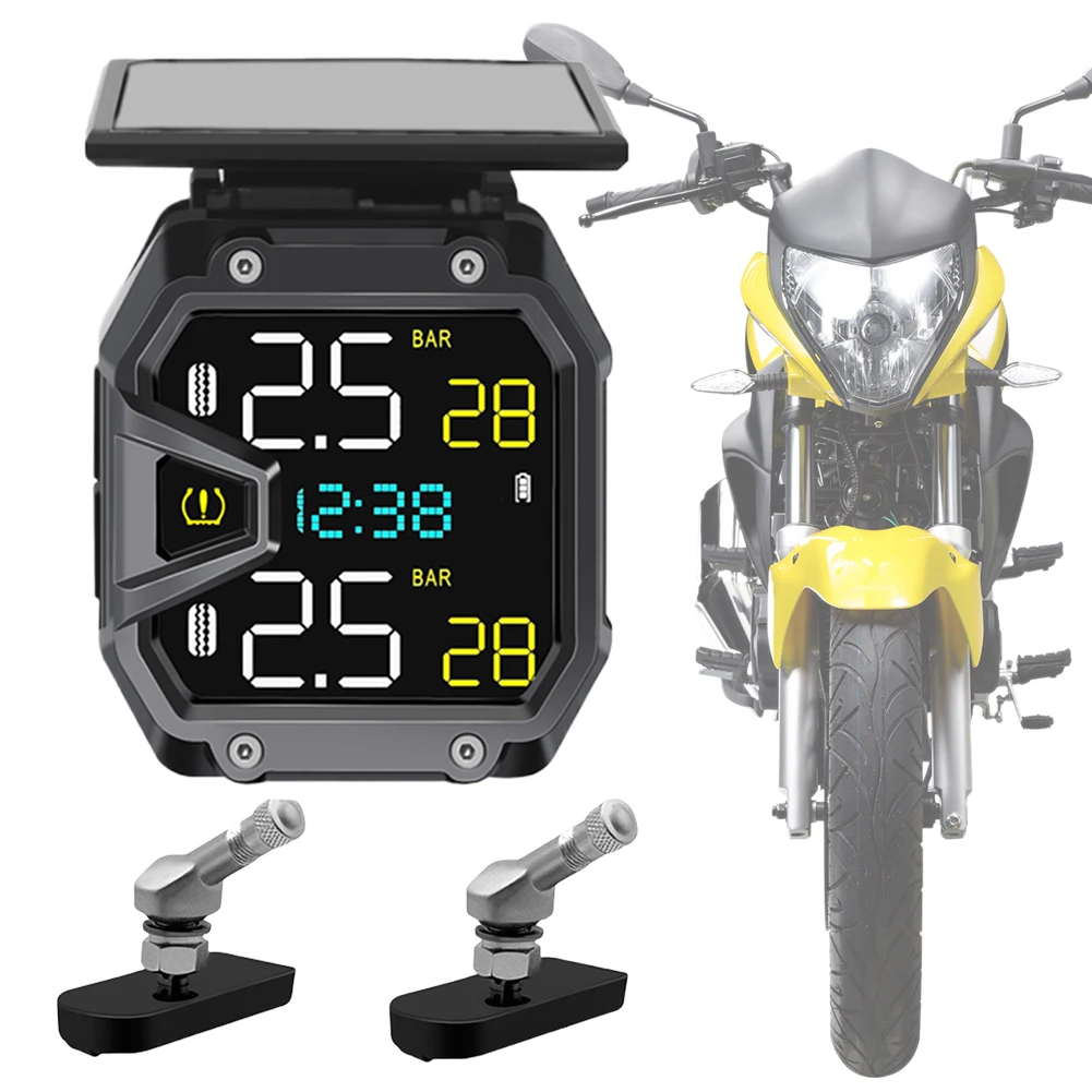 Motorcycle USB Port Solar Power Tire Pressure Monitor IP67 Waterproof Wireless Tire Pressure Detector for Emergencies Tool