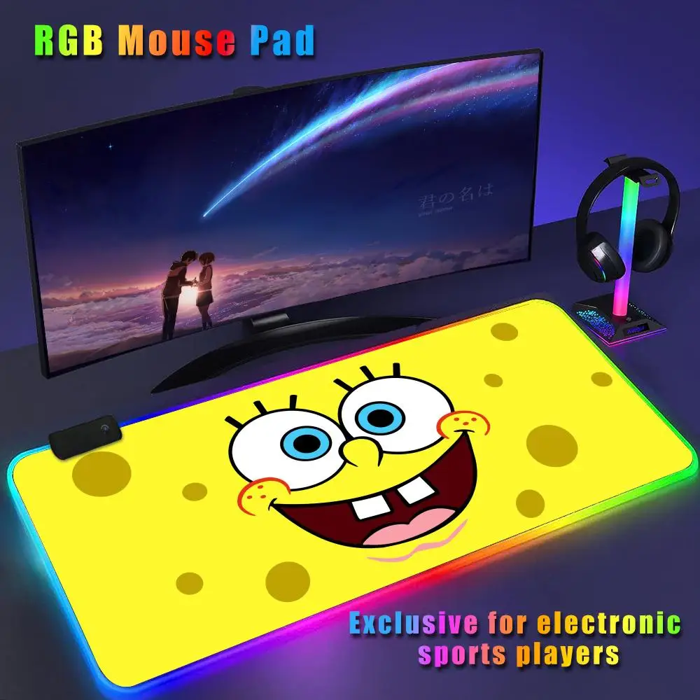 anime s-spongebobS Mouse Pad CS-GO anime character luminous mouse pad super large RGB office game competitive keyboard pad