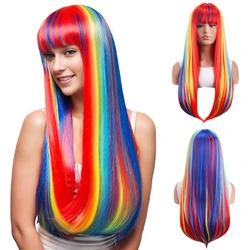 26 inch colored straight bangs women's heat-resistant synthetic wig suitable for holiday parties, Halloween ball role-playing