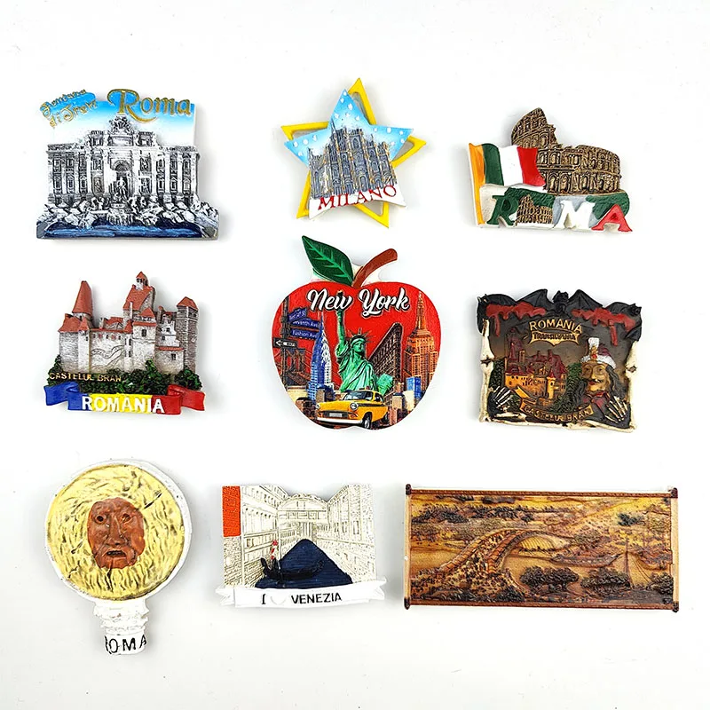 

Resin Fridge Magnet Italy Souvenirs Venice New York Milan Romania Verona Rome Colosseum Trevi Fountain Magnetic Stickers