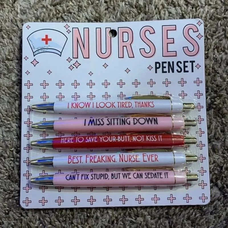 5Pc Funny Nurse Pens Set Inspirational Ballpoint Pen,Novelty Pens Set Novelty Pen Stationery Supplies for Student Doctor