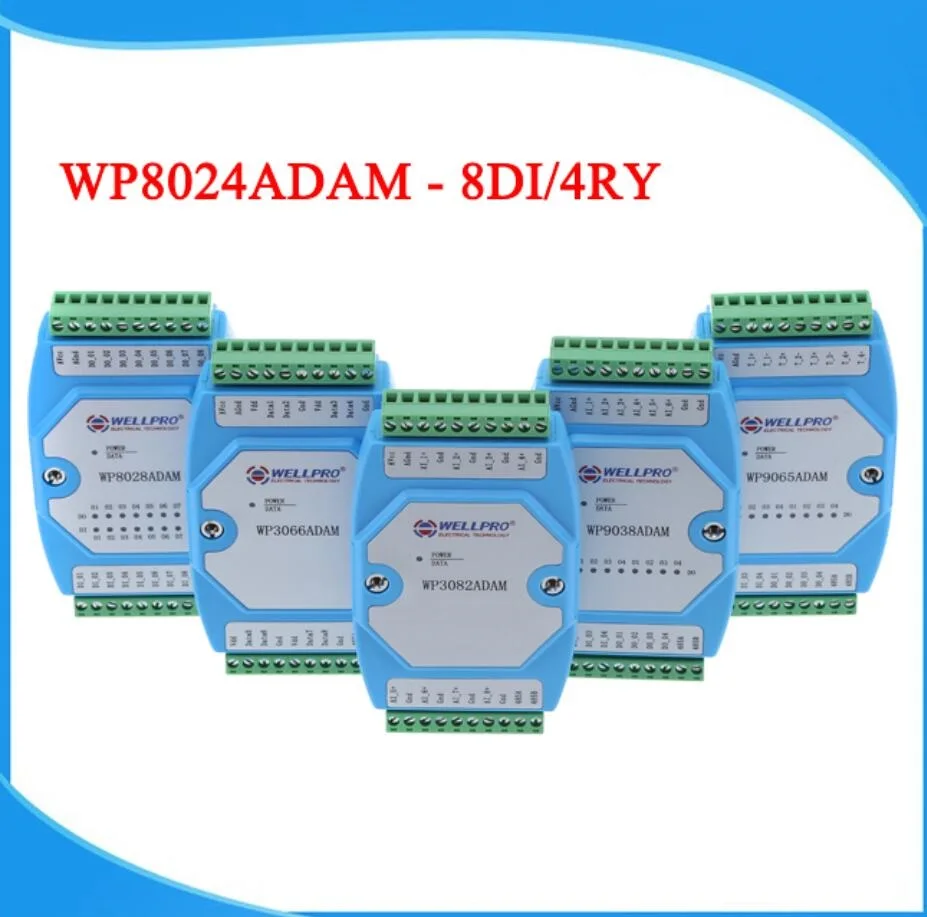 WP8024ADAM 8DI 4RO 8ch Entrada digital Módulos de saída do relé 4ch Optoacoplador comunicações RS485 MODBUS RTU isoladas