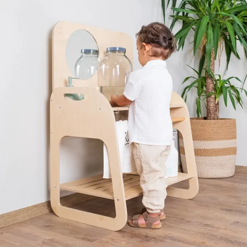 Kids Washing Table Baby Brushing Stand Nordic Style Kindergarten Early Education Montessori Storage Shelf For Children Room