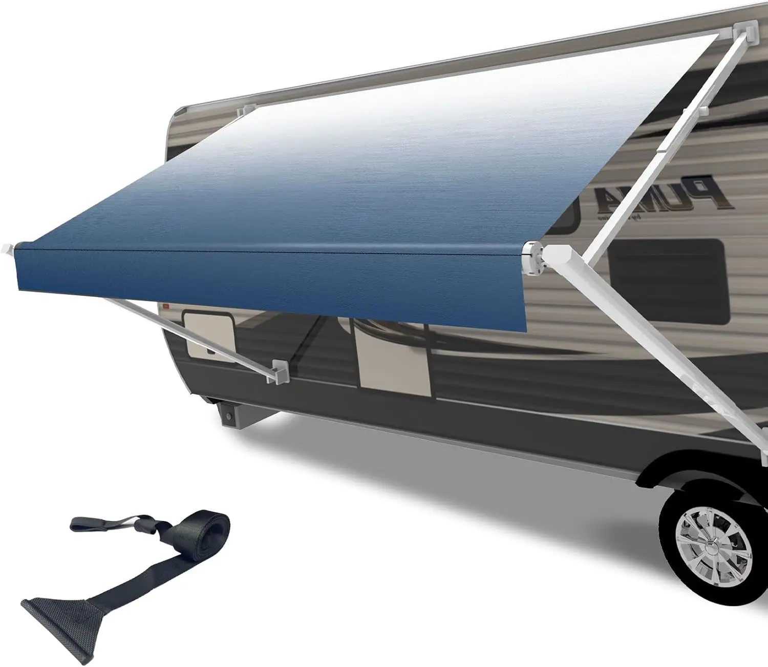 

Прочная ткань для замены тента для автодомов, всепогодный виниловый тент для прицепов-кемперов, синий, 16 футов (ткань 15 футов 2 дюйма)