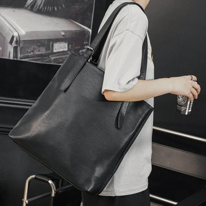 Soft Leather Men Tote Bags for Men's Japanese Korea Style Business Casual Street Handbag Male Large Capacity Zipper Laptop Bag