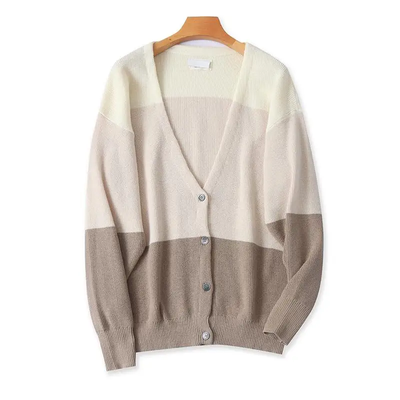 

Женский свободный вязаный свитер Thiened с v-образным вырезом, теплый цвет, модный зимний топ, длинный открытый кардиган для поездок на работу