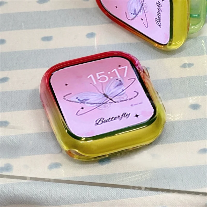 Y2k Clear Candy Color Gradual Change Case Cover dla Apple Watch Case 49 mm 45 40 41 44 Bumper Protective dla iWatch 9 8 7 6 5 SE