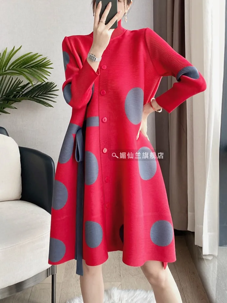 

Miyake Pleated 2023 Spring New Long Sleeve Cardigan Loose Size Korean Fashion Short Summer Dress Original Women's Clothing