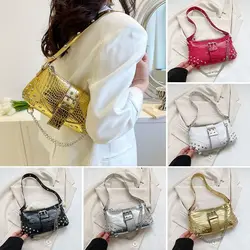 Gothic Ladies Shoulder Bag Rivet Chain Underarm Pouch Handbag Cool Style Trendy Rock Girls Bag for Women Travel Vacation Daily