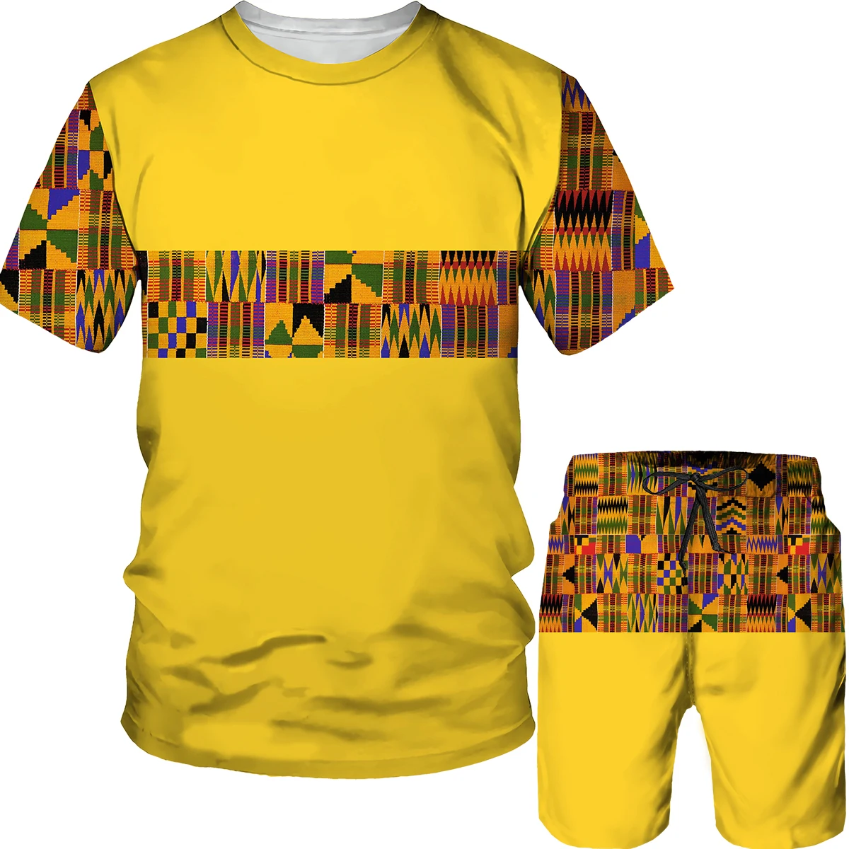 YUHA,African Dashiki Men Funny 3D Print T Shirt Shorts Men\'s Tracksuit Folk-custom Outfits Unisex Shorts/Suit Woman Mens Clothes