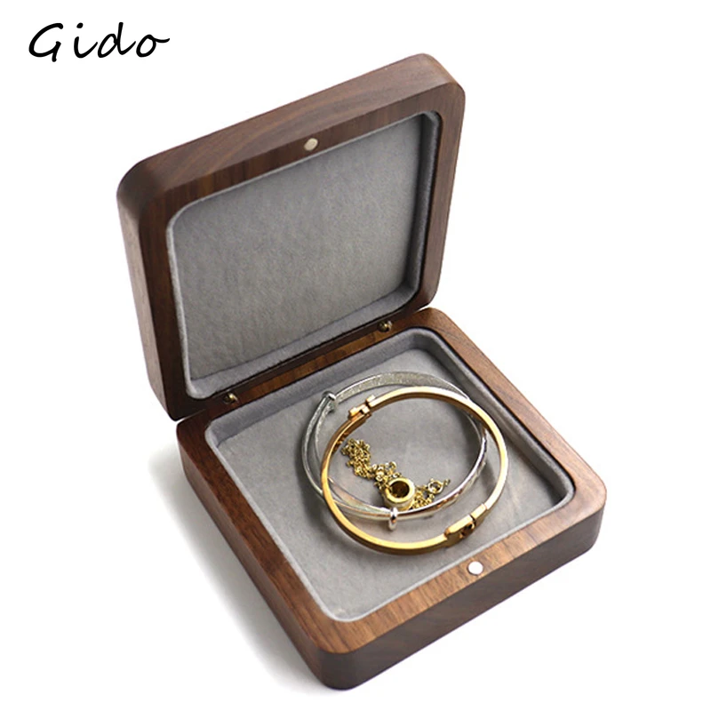 1Pcs Wedding Wood Jewelry Organizer Display Travel Case Portable Storage Square Shape Bracelet Box Walnut Packaging