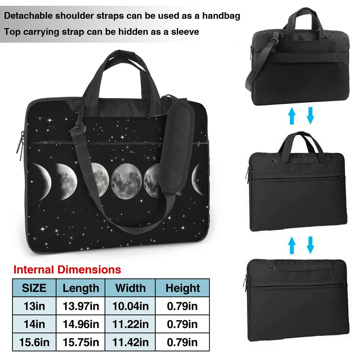 Laptop Bag Sleeve Moon Cycle Of Life Briefcase Bag Starry Sky 13 14 15 15.6 Print Portable Computer Pouch For Macbook Air Xiaomi