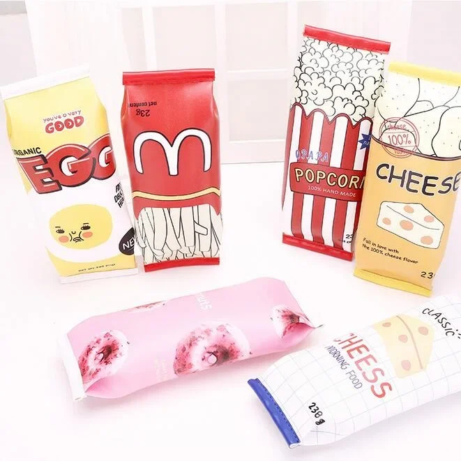 1pcs/lot Kawaii Chips Cheese Popcorm Fast Food PU Pencils Case  School Supplies Stationery Zip Bag School Office Supplies