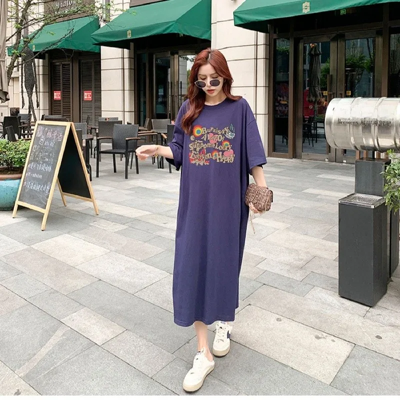 T-shirt ort-sav ample mi-long Dr coréen Sle, Design personnalisé de Hong Kong, fente ouverte, peut être porté à l'extérieur