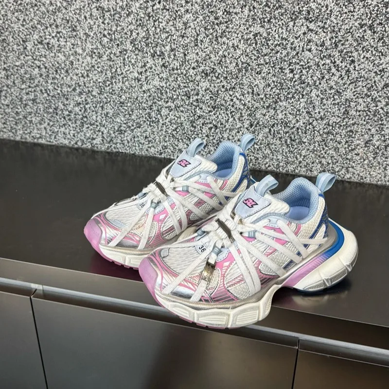 2026 Ins Super Fire Strap Small Flytail Breathable Casual Sneakers Metallic Platform Women's Tide Dad Shoes Men