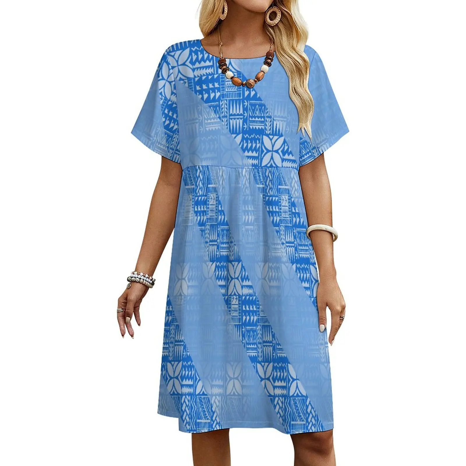 Summer New Design Women'S Short Sleeve Dress Holiday Party Dress Knee Length Dress Polynesian Fashion Women'S Dress Custom