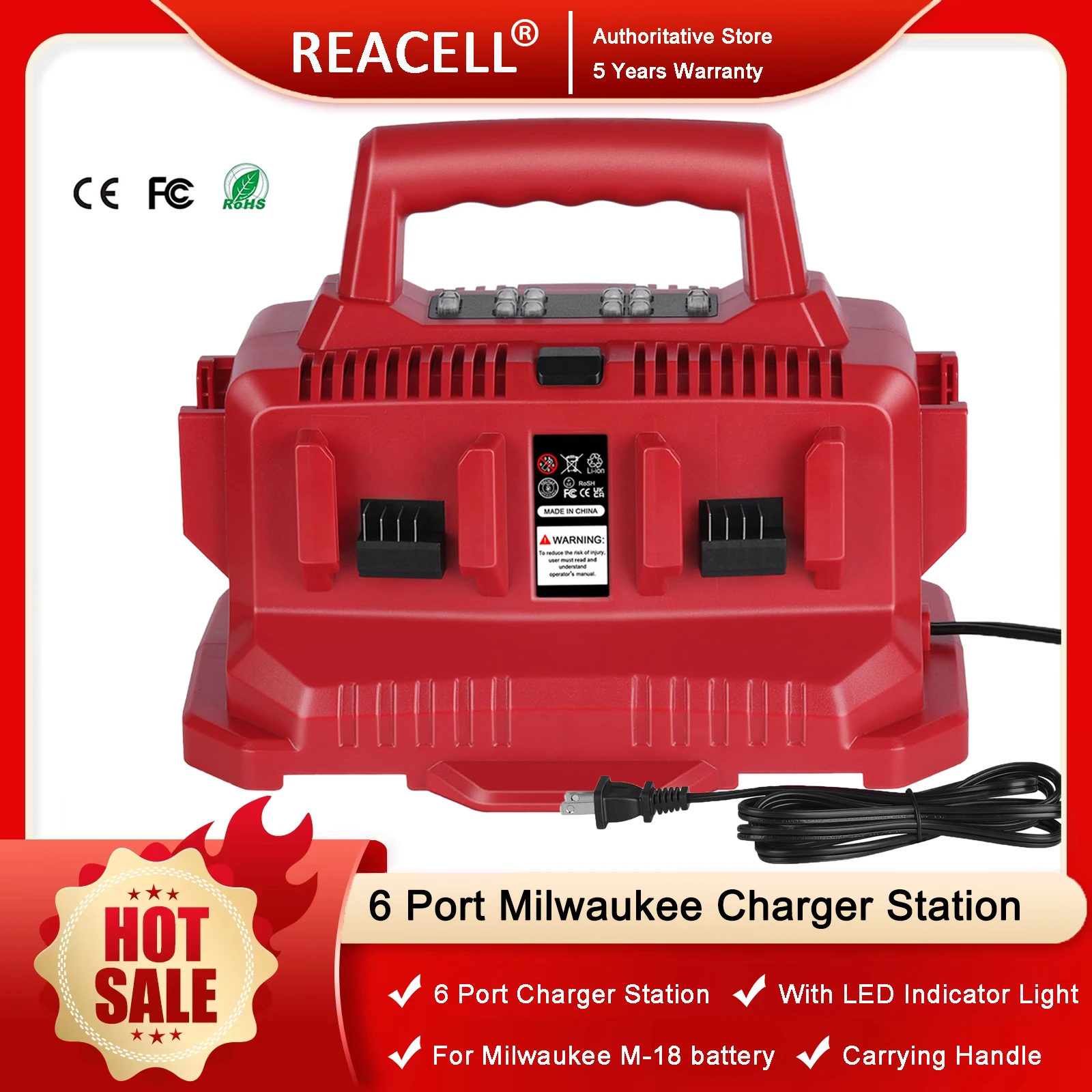 

6 Port Charger for Milwaukee M18 Battery,M18 Charger Station 48-59-1806,Compatible for Milwaukee 18V Battery,with LED Indicator