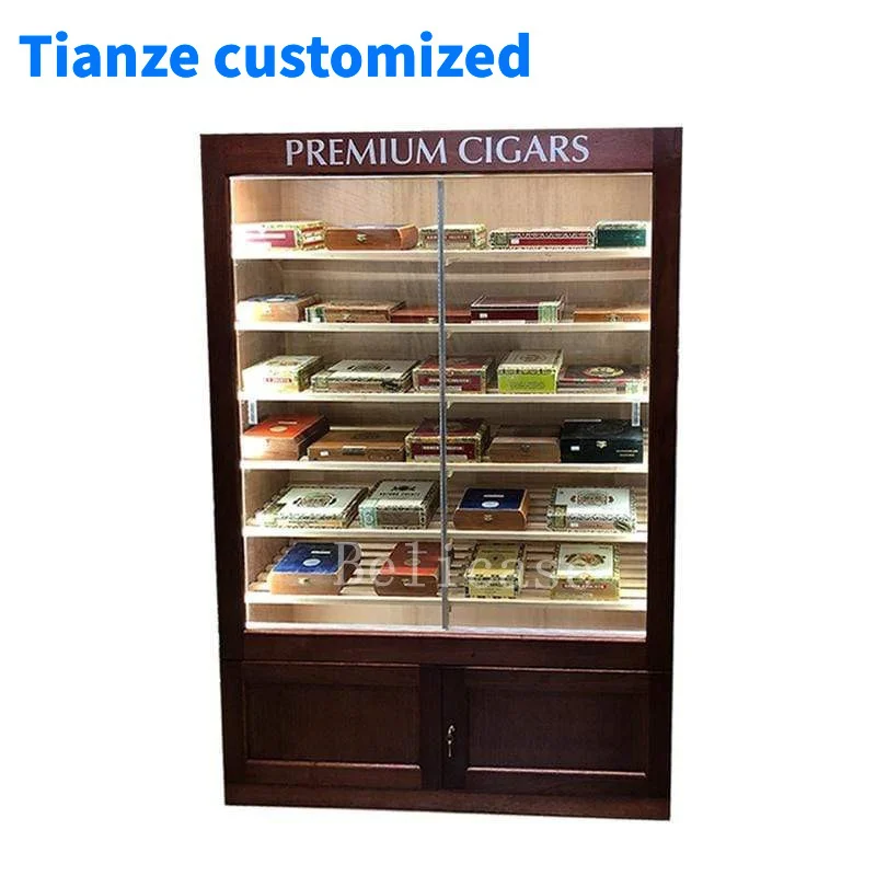 

（customized）Stylish Custom Humidor Cigar Box Cabinet Double Door Cigar Showcase with Humidifier Spanish Ceder Shelves Cigar Cabi